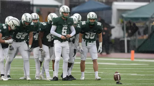 Connor Davis (6) prepares to kick off against Harvard on Oct. 27, 2019