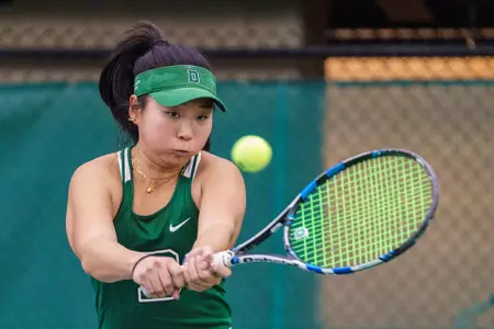 Emily Zhou women's tennis action versus Boston College