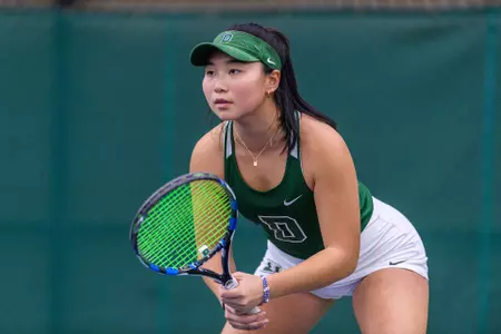 Emily Zhou women's tennis action versus Boston College