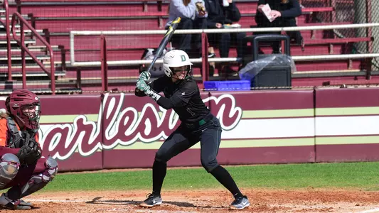 Maria Angelino softball action versus Virginia Tech
