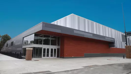 Exterior of the completed Indoor Practice Facility, March 30, 2020
