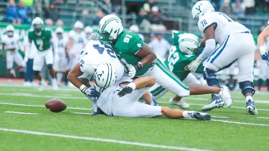 Tobi Adedara blows up a play against Yale, Oct. 9, 2021