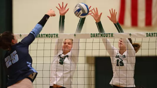 Stevens and Moffet volleyball action versus Columbia