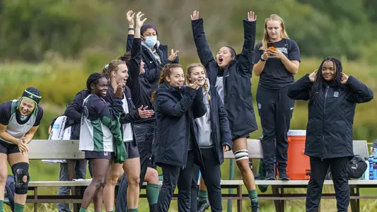 Bench Cheer women's rugby action versus Sacred Heart