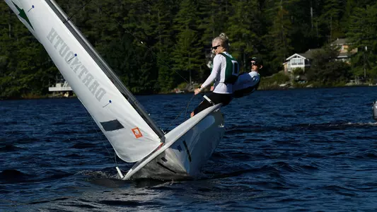 Eliza Crocker and Ryan Goldstein sailing on Mascoma Lake