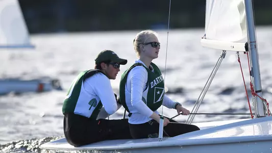 Will Michels and Eliza Crocker sailing on Mascoma Lake