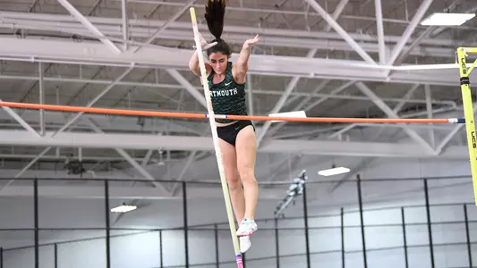 Jenin Obeidat jumping at Harvard track meet