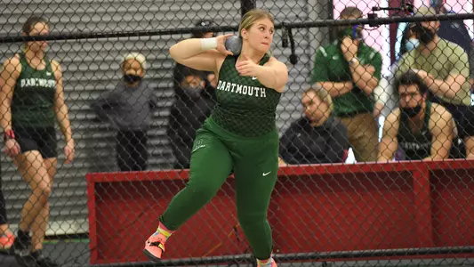 Lily Lockhart throwing at Harvard track meet