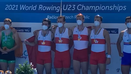 Liam Keane '21 first in red from the left