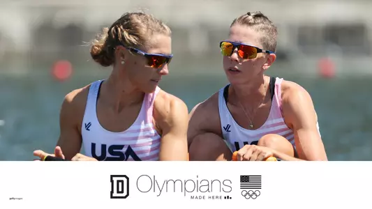Molly Reckford '15 (right) with lightweight double sculls partner Michelle Sechser at the Olympics