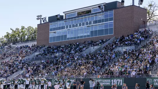 Pressbox and fans football action versus Sacred Heart