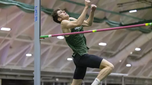 Ethan Hughes men's track action in Leverone Fieldhouse