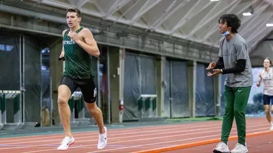 Jason Noris men's track action in Leverone Fieldhouse