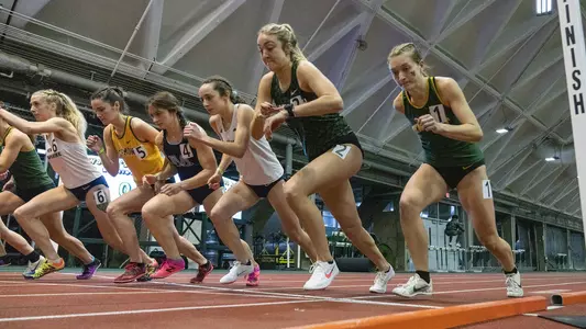 Lauren Godwin women's track meet action in Leverone fieldhouse