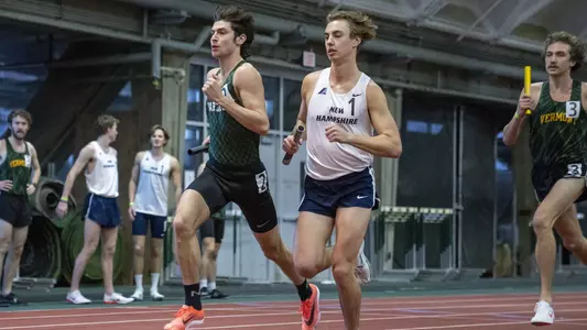 Seth Weprin men's track action in Leverone Fieldhouse