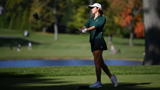Samantha Yao tees off at the Ivy Intercollegiate at Baltusrol, Oct. 10, 2022