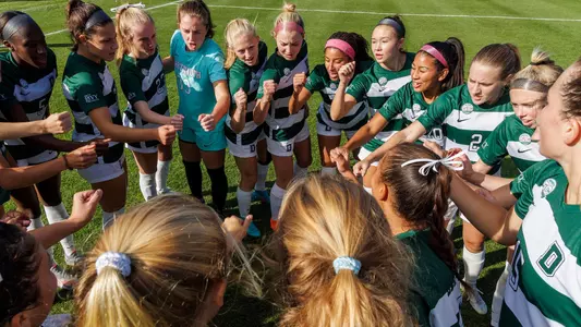 Huddle women's soccer action versus Penn