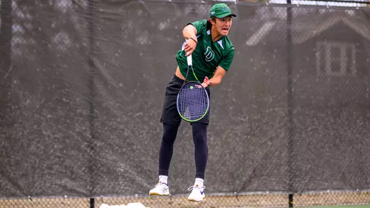 Logan Chang men's tennis action versus Brown