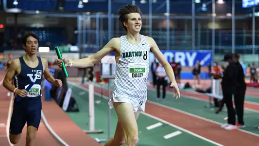 Will Daley after crossing finish line in DMR race at Indoor Heps