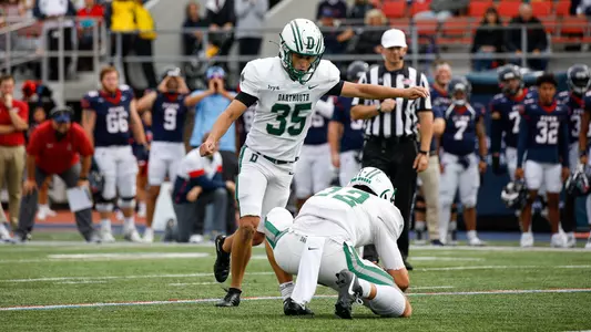 Owen Zalc approaches the ball on his game-winning field goal at Penn, Sept. 30, 2023