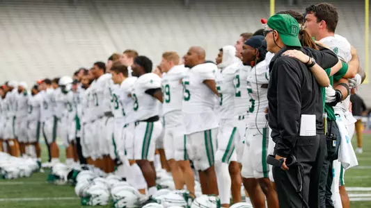 Football team lined up before game at Penn, Sept. 30, 2023