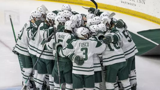Big Green men's hockey huddle