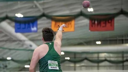 Colton McMaster shot put at day one of heps championship