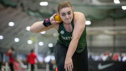 Madyson Buchalski shot put on Day One of Heps championship