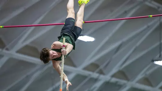 Sam Starrs vaulting on day one of Heps Championship