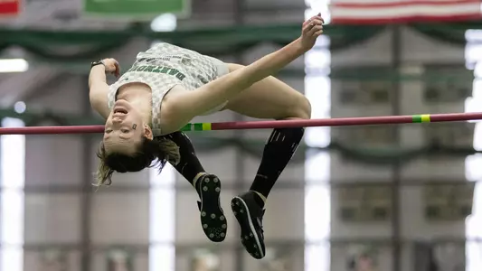 Maeve Conneely jumping on day two of Heps