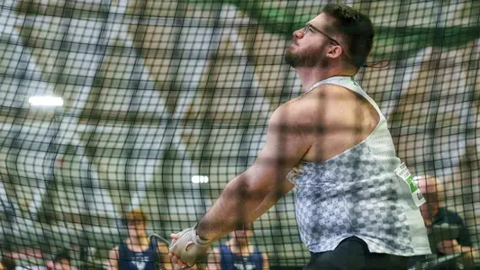 Michael Gabriel throwing on Day Two of Heps Championship