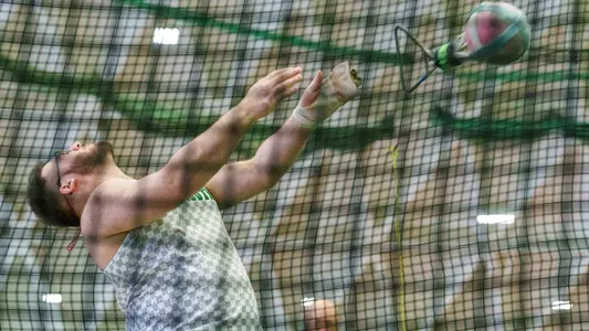 Michael Gabriel throwing on Day Two of Heps Championship