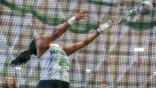 Olivia O'Connor throwing on day two of Heps Championship