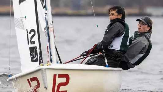 Sarah Young and Maya Nguyen sailing in Dellenbaugh Regatta