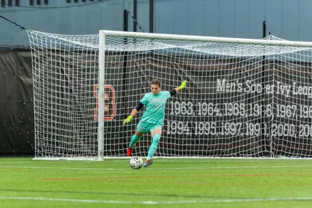 Ola Goebel makes a goal kick against Brown