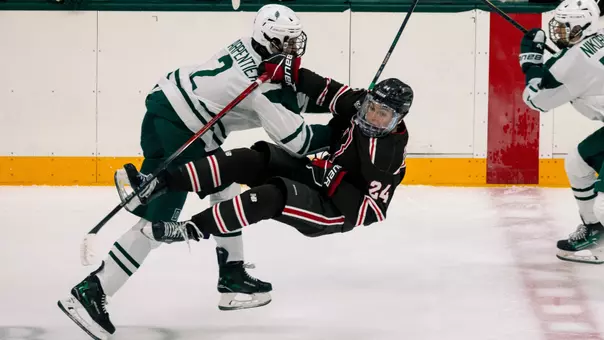 Eric Charpentier body checks a Brown Bears player