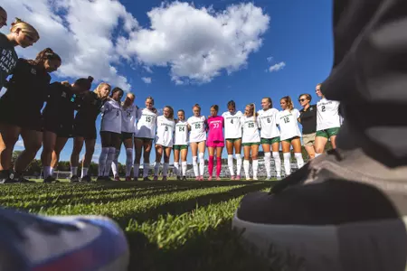 Dartmouth women's soccer pre-game huddle