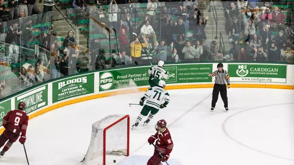 Cam MacDonald celebrates a goal vs Colgate