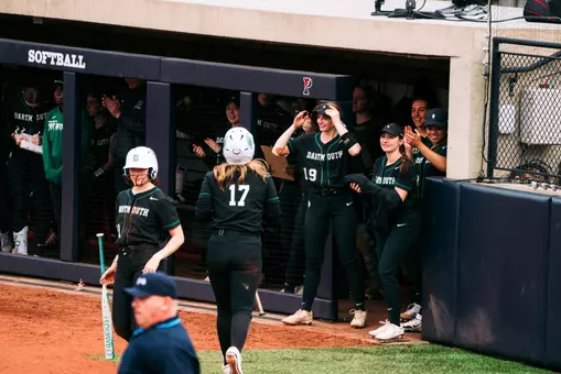 Softball celebrating in dugout