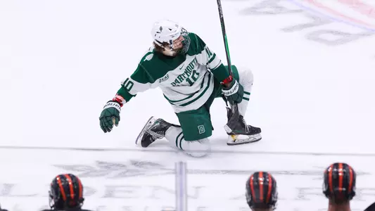 Hayden Stavroff cellys in front of Princeton