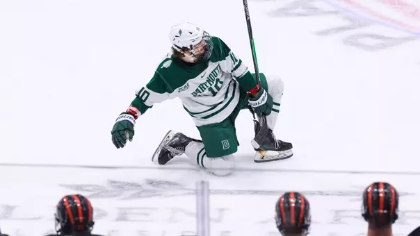 Hayden Stavroff cellys in front of Princeton