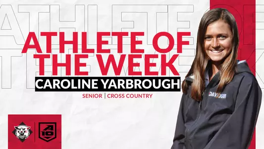 A graphic of Caroline Yarbrough, A-10 Athlete of the Week
