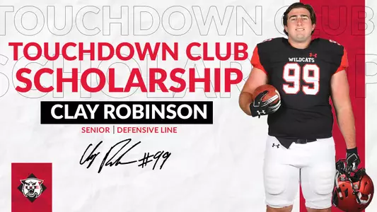 A graphic of Touchdown Club Scholarship recipient, Clay Robinson