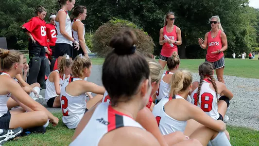 A photo of the field hockey team meeting after the LIU Brooklyn game