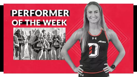 A graphic of Maddie Hunter, A-10 Performer of the Week