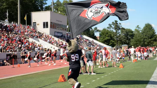 A shot of Lux carrying the flag at Richardson Stadium
