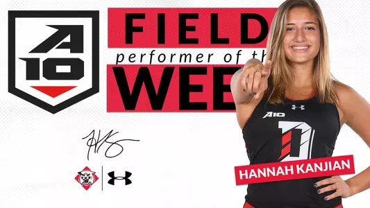 A graphic of Hannah Kanjian, A-10 Field performer of the week