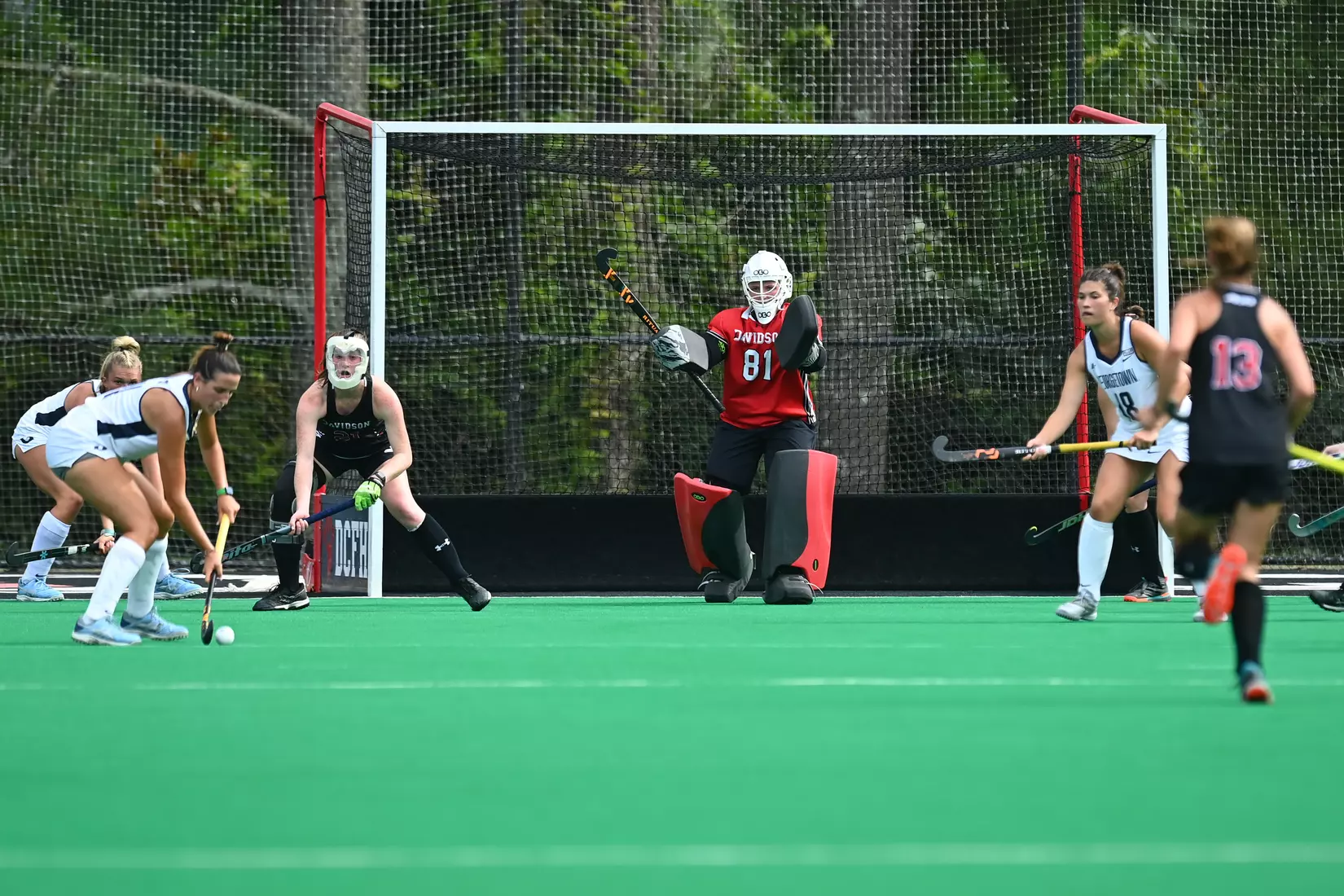 Davidson takes on Georgetown in non-conference field hockey action at Carol Grotnes Belk Turf Field on Friday, August 26, 2022 in Davidson, North Carolina.