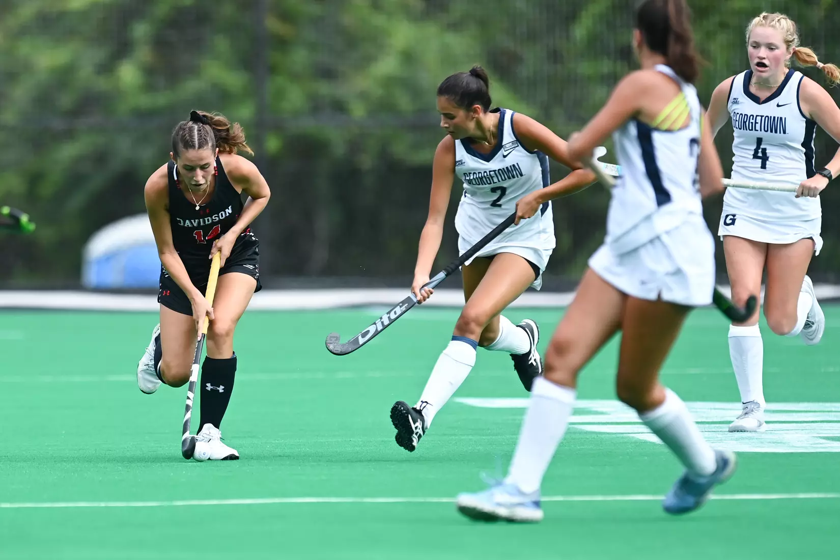 Davidson takes on Georgetown in non-conference field hockey action at Carol Grotnes Belk Turf Field on Friday, August 26, 2022 in Davidson, North Carolina.