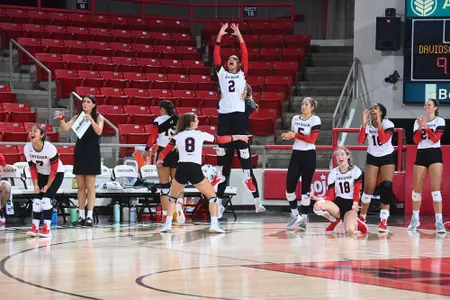 Davidson takes on Dayton in A-10 women’s volleyball action at Belk Arena on Friday, October 13, 2023 in Davidson, North Carolina. Tim Cowie/DavidsonPhotos.com